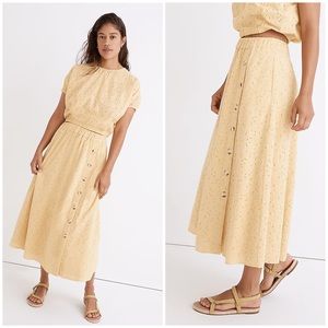 Madewell Eyelet Side-Button Midi Skirt in Dream-On Daisy